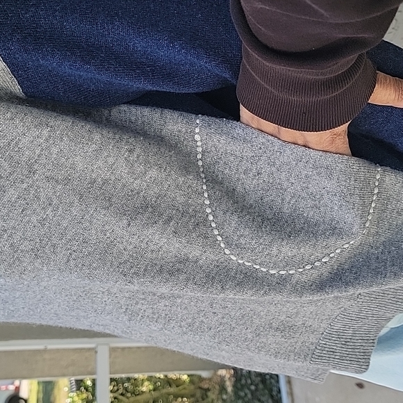 Label + Thread Wool Cashmere Colorblock Sweater | Grey Navy Cream | Size S - Picture 3 of 13